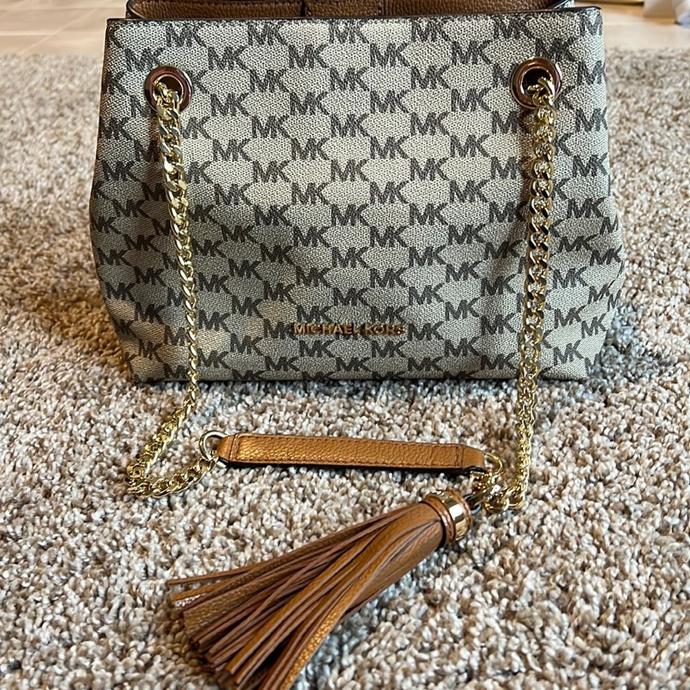 Michael kors gold chain tan and brown purse